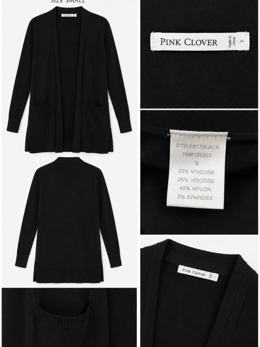 Pink Clover Black Open Front Cardigan Women’s Small Lightweight Knit Sweater